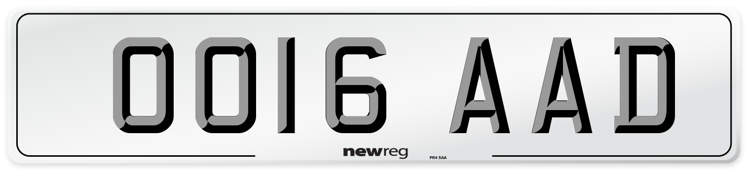OO16 AAD Number Plate from New Reg